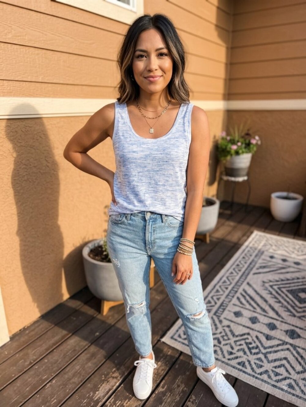 Minimalist Capsule Blue 100% Linen Quiet Luxury Space Dye Tank Top Size 8/10 M